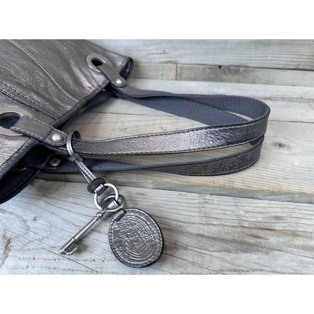 FOSSIL Long Live Vintage Silver Metallic Distressed Leather Hathaway Tote Bag - Picture 8 of 8